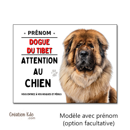 Plaque je monte la garde Dogue du Tibet Attention au chien Panneau portail