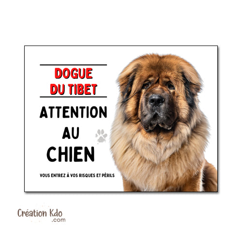 Plaque Dogue du Tibet Attention au chien Panneau portail monte la garde