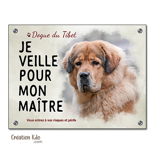 Plaque Dogue du Tibet fauve Panneau Je veille pour mon maître