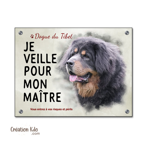 Plaque Dogue du Tibet Panneau Je veille pour mon maître