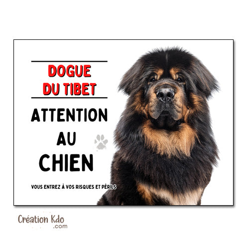Plaque Dogue du Tibet Attention au chien Panneau portail (pelage noir et feu)