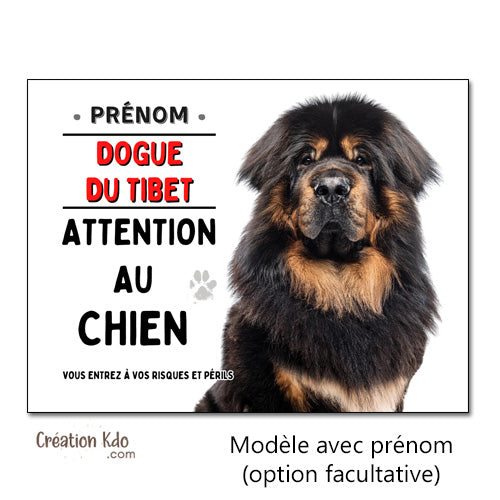 Plaque Dogue du Tibet Attention au chien Panneau portail (pelage noir et feu)