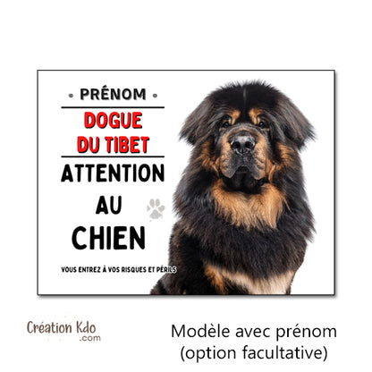 Plaque Dogue du Tibet Attention au chien Panneau portail à personnaliser