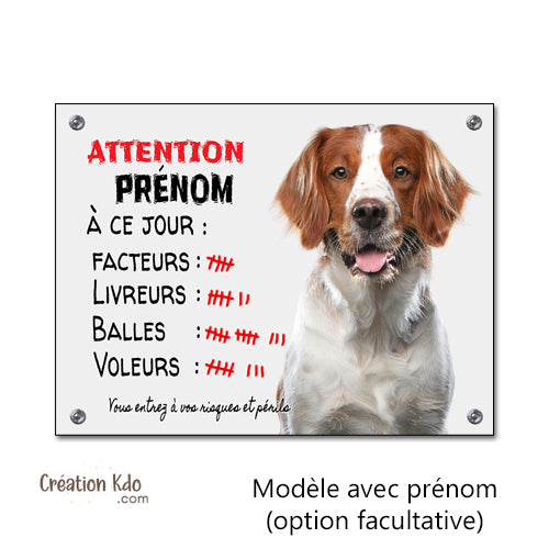 Plaque humour Épagneul Breton à ce jour nombre facteurs Panneau chien portail photo