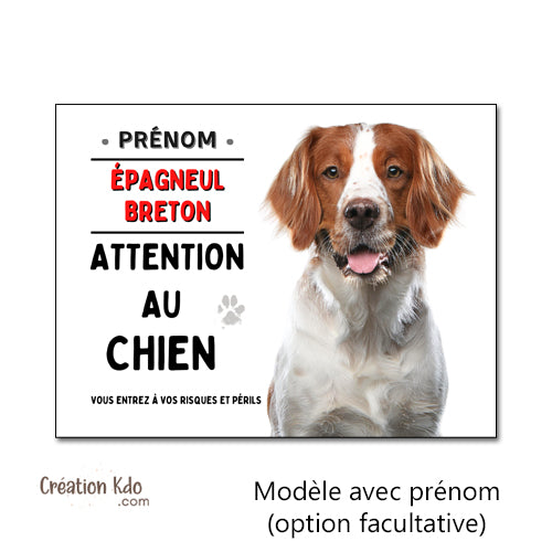 Plaque Épagneul Breton Attention au chien Panneau portail je monte la garde