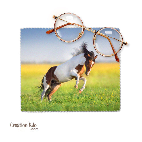 essui lunette personnalisé cheval pie microfibre photo chevaux cadeau chiffonnette écran chamoisine