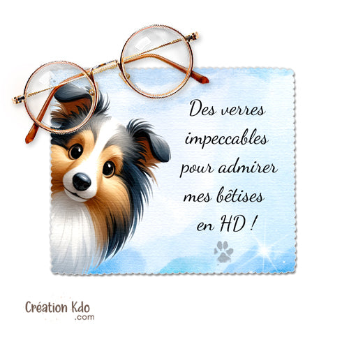 Essuie-lunette Berger des Shetland Chiffonnette microfibre humour admirer mes bêtises en HD