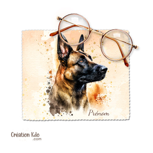 Essuie-lunette personnalisé chien motif portrait de Malinois chiffonnette en tissu microfibre