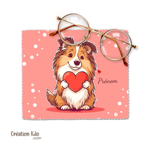 Essuie-lunette Berger des Shetland qui tient un coeur Chiffonnette microfibre pour écrans téléphone et lunettes