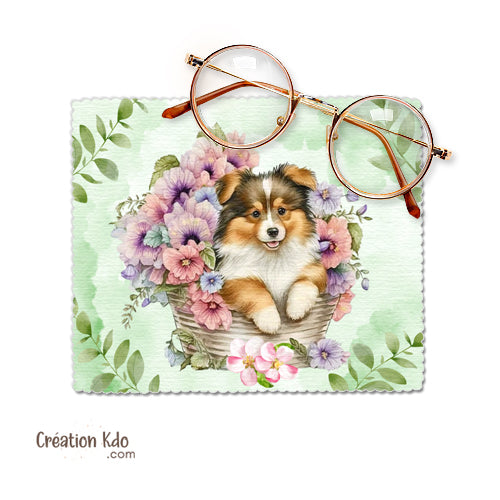 Essuie-lunette chiot Berger des Shetland Chiffonnette microfibre chiffon personnalisé sheltand colley