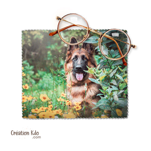 essuie lunette personnalisé photo chien berger allemand chamoisine petit chiffon nettoyant microfibre