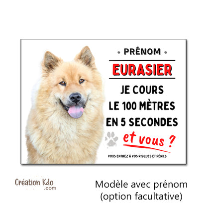Plaque Eurasier Je cours le 100 mètres humour Panneau portail personnalisé photo