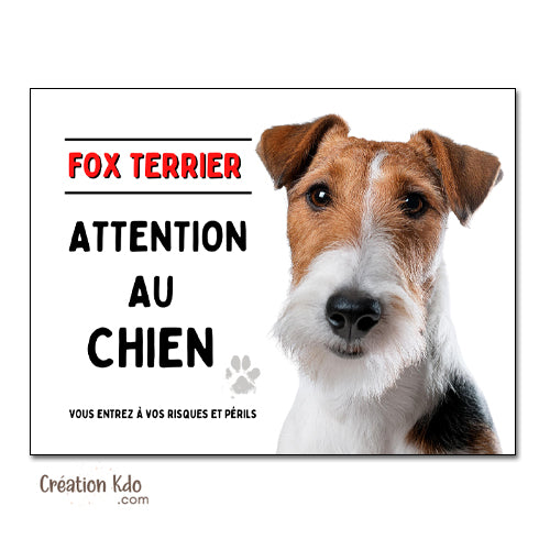 Plaque Attention au chien Fox Terrier Panneau de portail