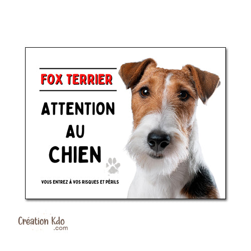 Plaque Attention au chien Fox Terrier Panneau de portail