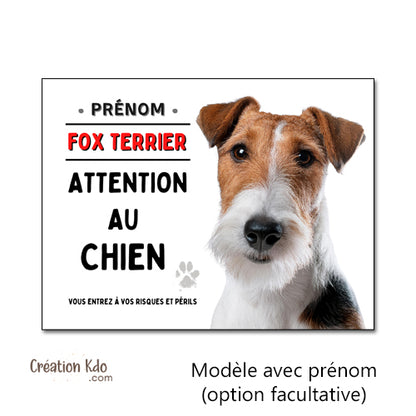 Plaque Attention au chien Fox Terrier Panneau de portail je monte la garde
