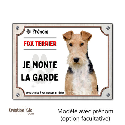Plaque Fox Terrier à Poil Dur "Je monte la garde" - Panneau de Portail Aluminium à personnaliser
