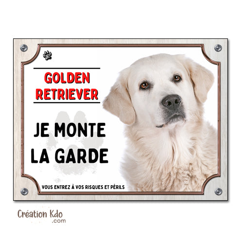 plaque golden retriever attention au chien panneau portail je monte la garde