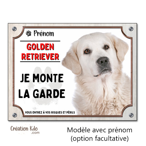 plaque golden retriever attention au chien panneau portail je monte la garde
