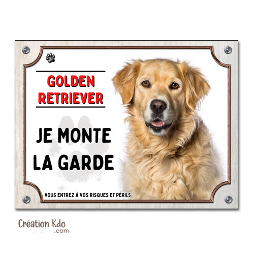plaque golden retriever personnalisée attention au chien panneau portail je monte la garde