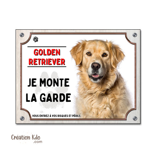 plaque golden retriever personnalisée attention au chien panneau portail je monte la garde