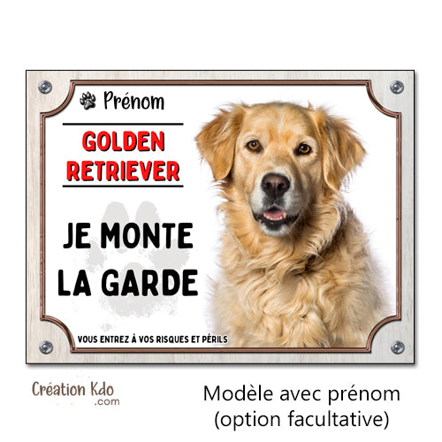 plaque golden retriever attention au chien panneau portail je monte la garde