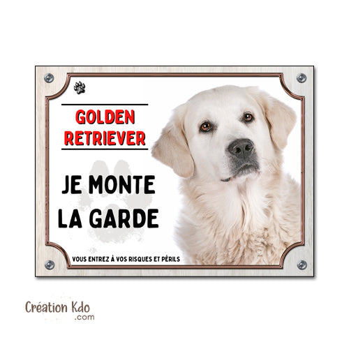 plaque golden retriever attention au chien panneau portail je monte la garde
