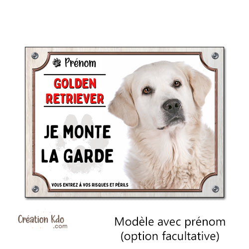 plaque golden retriever attention au chien panneau portail je monte la garde personnalisé
