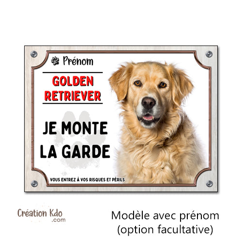 plaque golden retriever attention au chien panneau portail je monte la garde