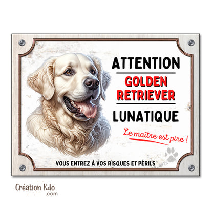 panneau golden retriever lunatique plaque attention au chien portail monte la garde