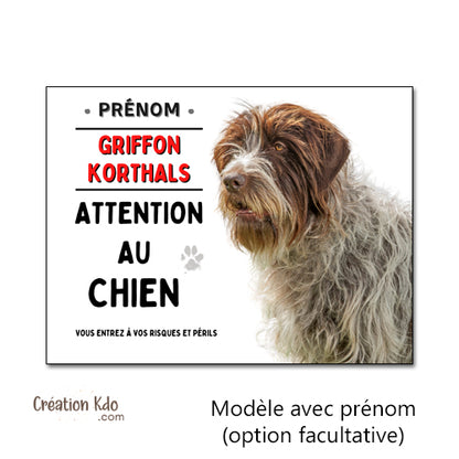 Plaque Attention au chien Griffon Korthals Panneau de portail personnalisé