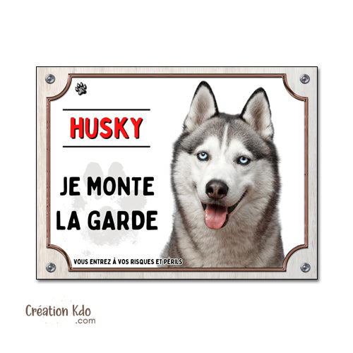 plaque husky attention au chien panneau portail je monte la garde