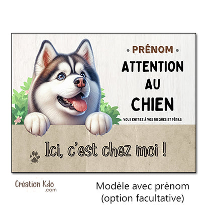 husky Plaque Attention au chien, Ici c'est chez moi ! panneau portail déco