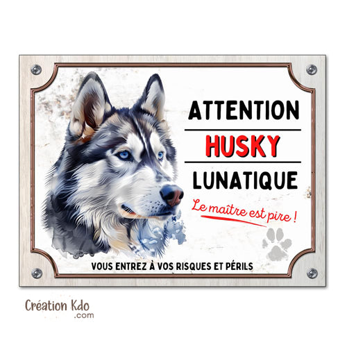 Plaque tête Husky chien lunatique panneau portail humour