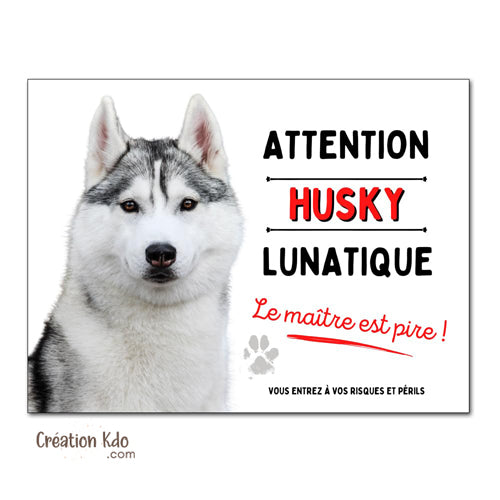 Plaque photo Husky chien lunatique panneau portail humour
