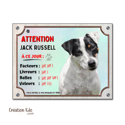 panneau jack russell noir et blanc plaque attention au chien je monte la garde pancarte à ce jour