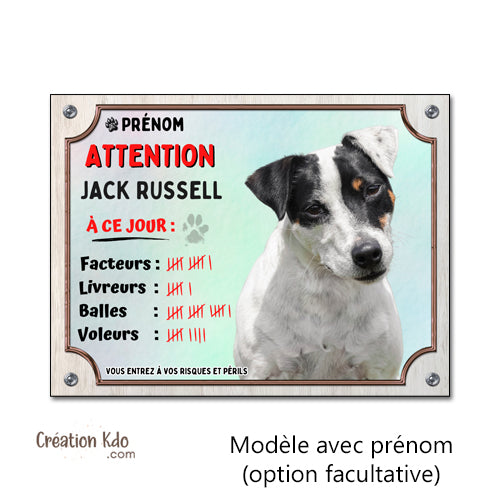 panneau jack russell noir et blanc plaque attention au chien je monte la garde pancarte à ce jour personnalisé