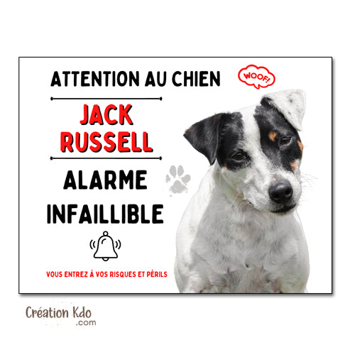 panneau humour jack russell noir et blanc plaque attention au chien je monte la garde pancarte