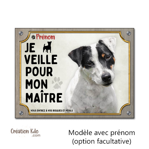 panneau jack russell je veille pour mon maitre plaque chien je monte la garde aluminium à personnaliser prénom animaux