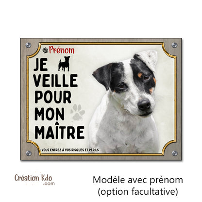 panneau jack russell je veille pour mon maitre plaque chien je monte la garde aluminium à personnaliser prénom animaux