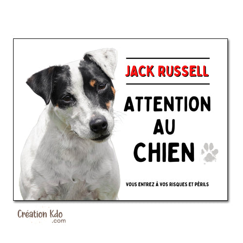 panneau jack russell noir et blanc plaque attention au chien je monte la garde pancarte