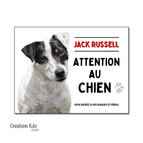 panneau jack russell noir et blanc plaque attention au chien je monte la garde pancarte