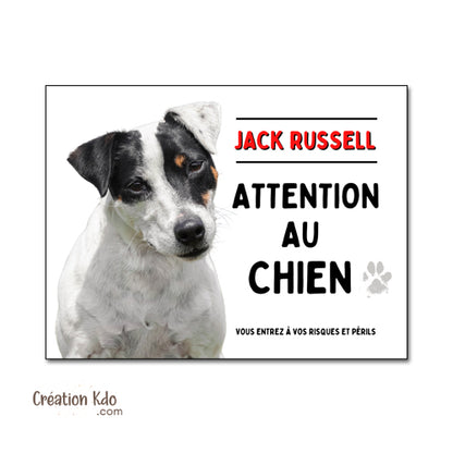 panneau jack russell noir et blanc plaque attention au chien je monte la garde pancarte