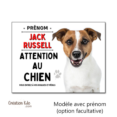 panneau jack russell marron et blanc plaque attention au chien je monte la garde pancarte