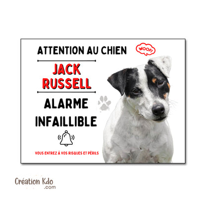 panneau humour jack russell noir et blanc plaque attention au chien je monte la garde pancarte