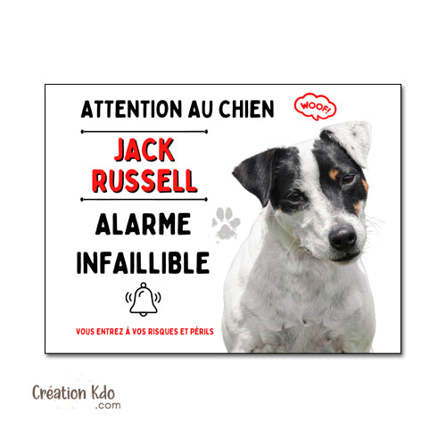 panneau humour jack russell noir et blanc plaque attention au chien je monte la garde pancarte