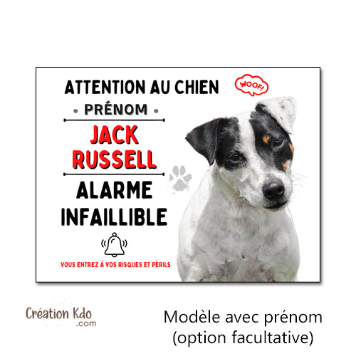 panneau humour jack russell noir et blanc plaque attention au chien je monte la garde pancarte personnalisation