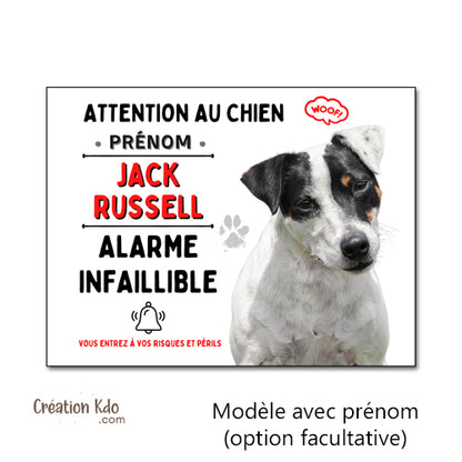 panneau humour jack russell noir et blanc plaque attention au chien je monte la garde pancarte personnalisation