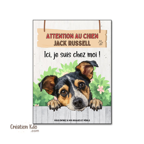 panneau jack russell tricolore plaque attention au chien je monte la garde pancarte