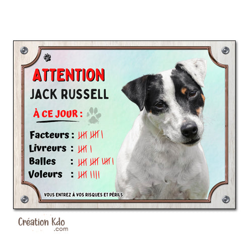 panneau jack russell noir et blanc plaque attention au chien je monte la garde pancarte à ce jour