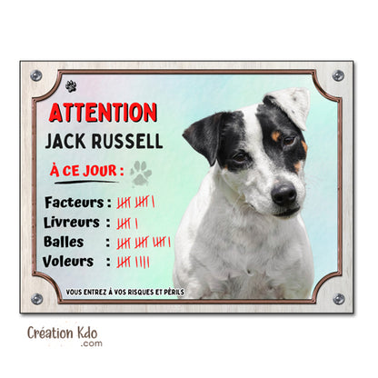 panneau jack russell noir et blanc plaque attention au chien je monte la garde pancarte à ce jour